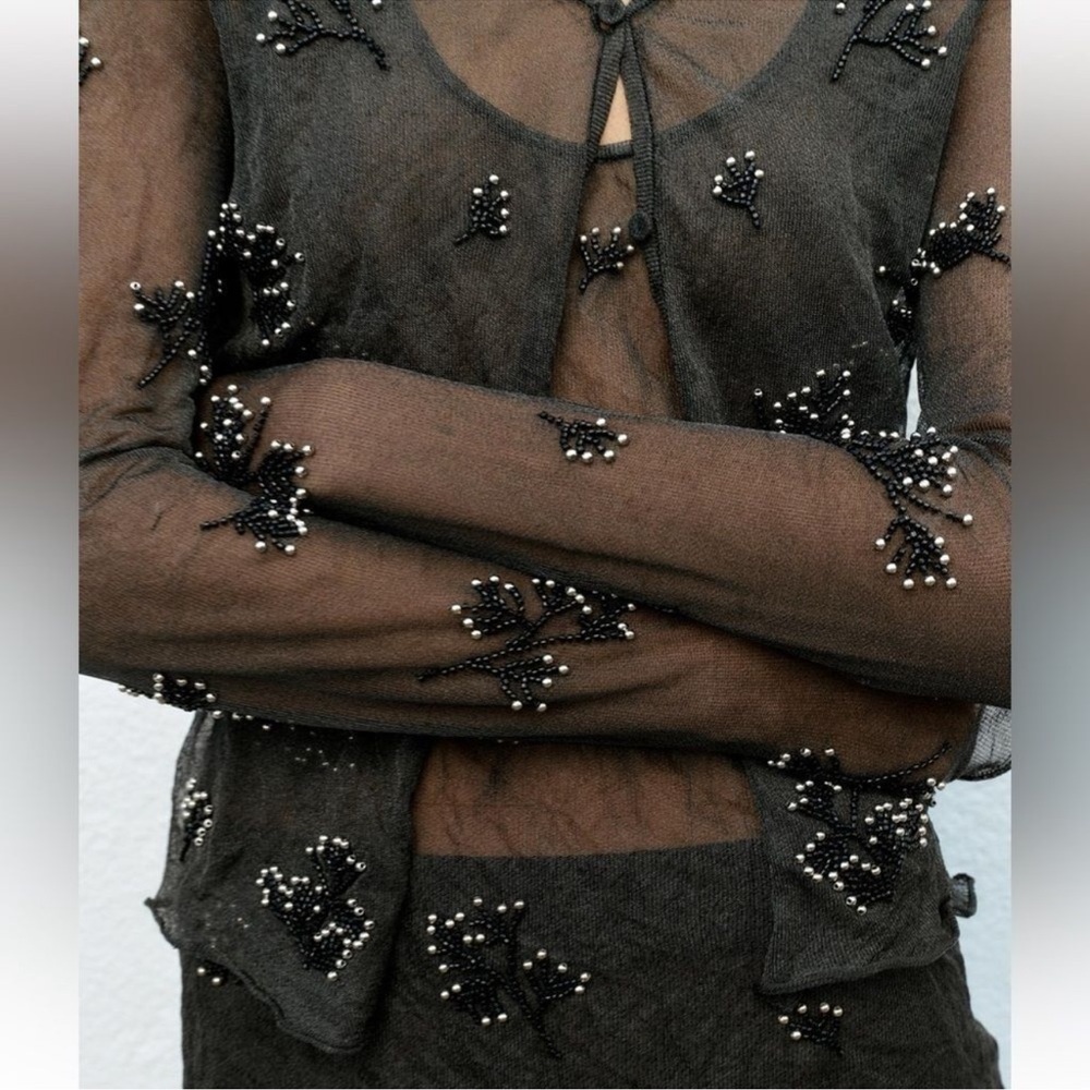 Zara semi sheer wrinkle effect beaded cardigan